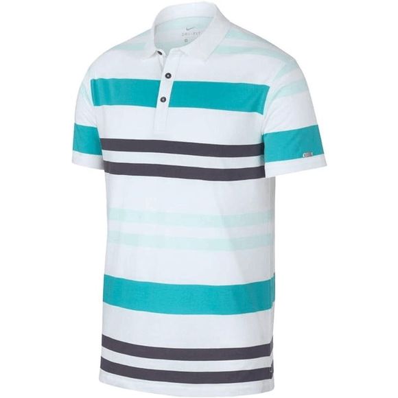 NEW Mens Small NIKE Player YT Striped OLC Golf Polo Shirt AV4172-101 White Teal - Picture 3 of 3